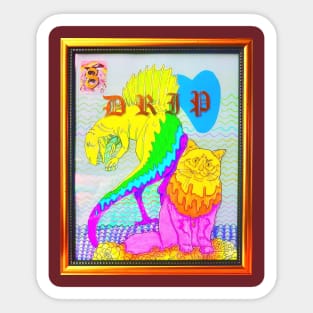 Rainbow Dinosaur Cat Coloring Book Collage Framed Art Drip Y2K Design Sticker